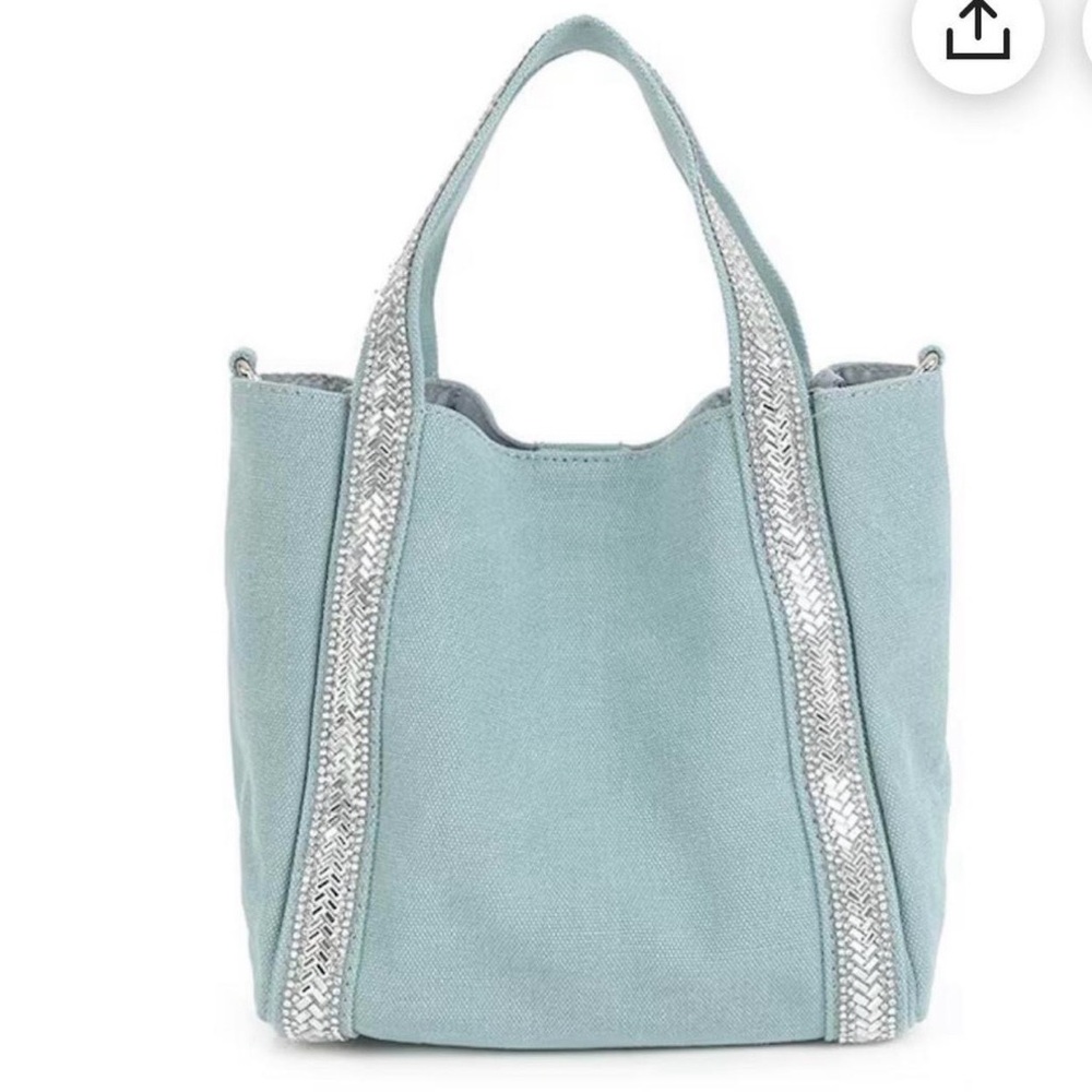Stylish Icy Blue Tote Bag with Silver Accents